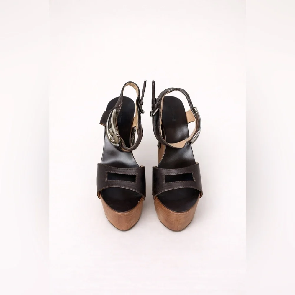 Roberto Cavalli Black and Brown Wedge Sandals